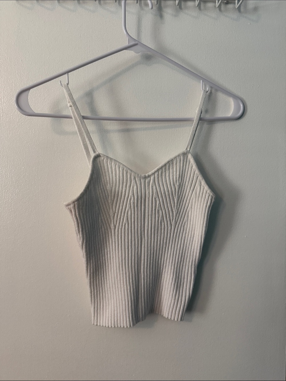 Ribbed V-Neck Spaghetti Strap Camisole - White
